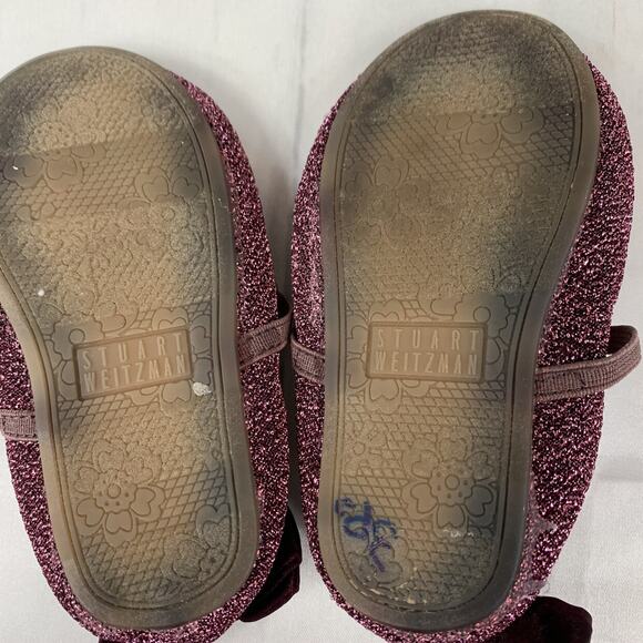 Girls Stuart Weitzman Sparkly Purple Mary Jane Dress Holiday Shoes With Bow 4 - Picture 9 of 9